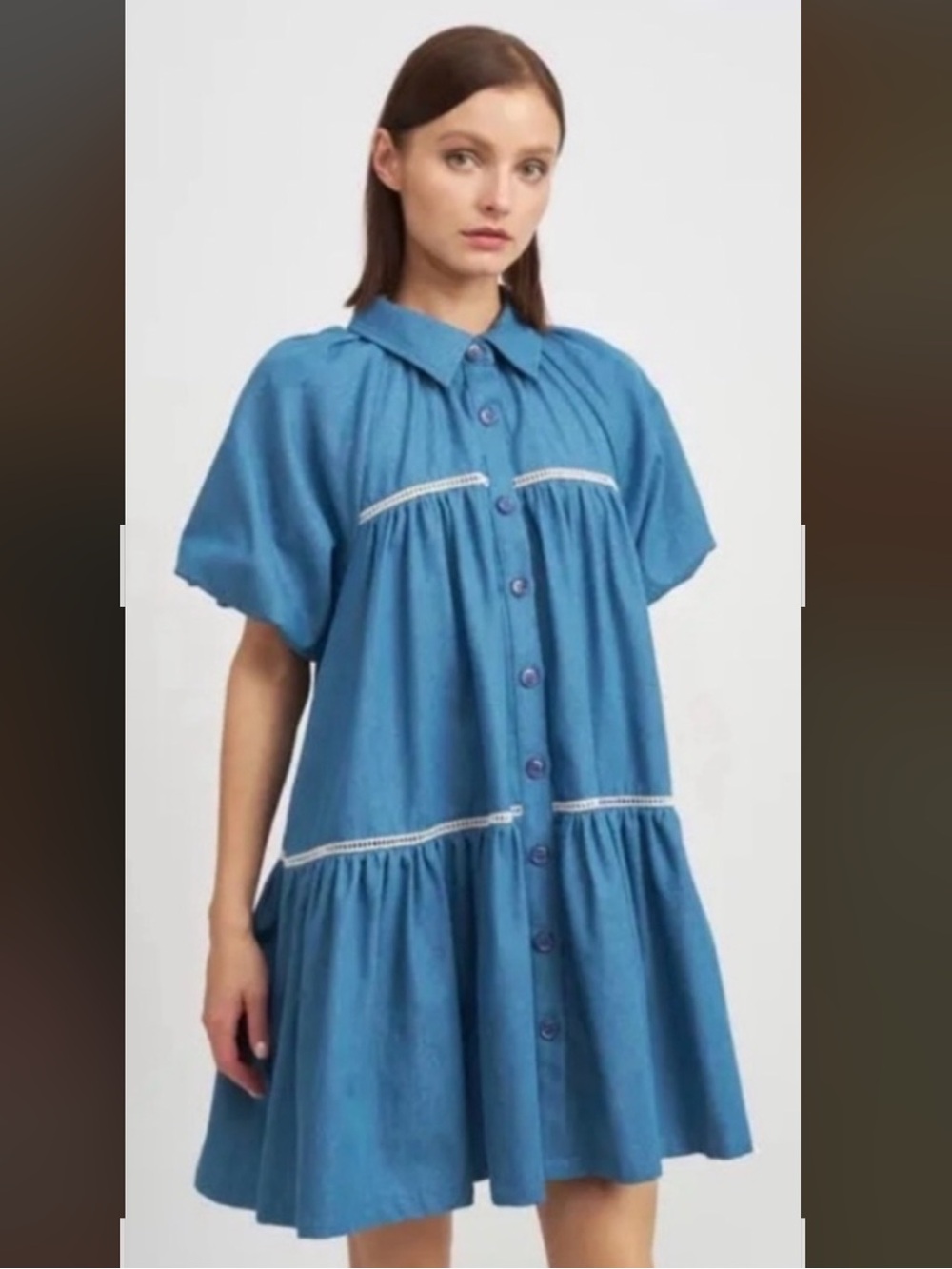 En Saison Tara Tiered Cotton Trapeez Shirtdress Size Small